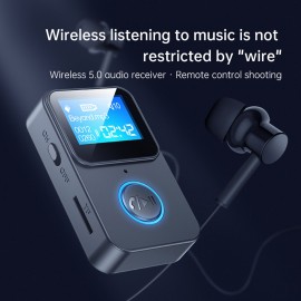 C33 BT 5.0 Audio Receiver Clip-on Wireless Audio Adapter LCD Display With Mic For Car TV PC Headphone 3.5MM AUX Stereo MP3 Player Wireless Adapter